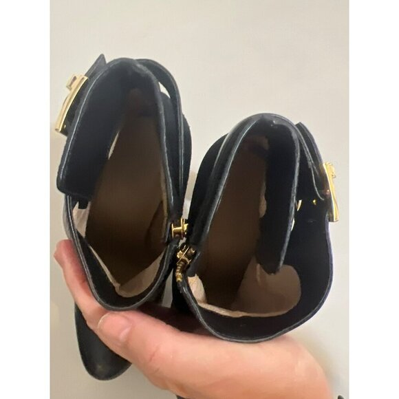 Michael Michael Kors Stacked Heel Bootie Gold Zipper Leather Suede Mix Sz 8.5 - Picture 10 of 11